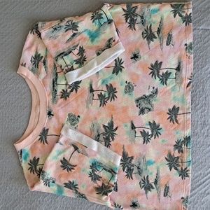 Terry cloth hawian print crop shirt